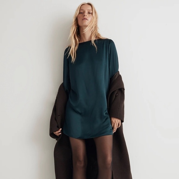 Madewell Shift Mini Dress smoky spruce satin - Picture 1 of 7